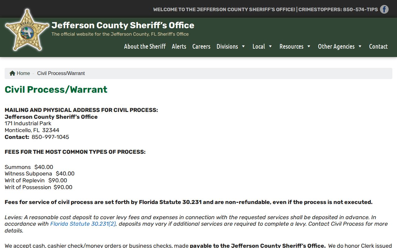 Jefferson County warrant contact page without an active arrest warrant search