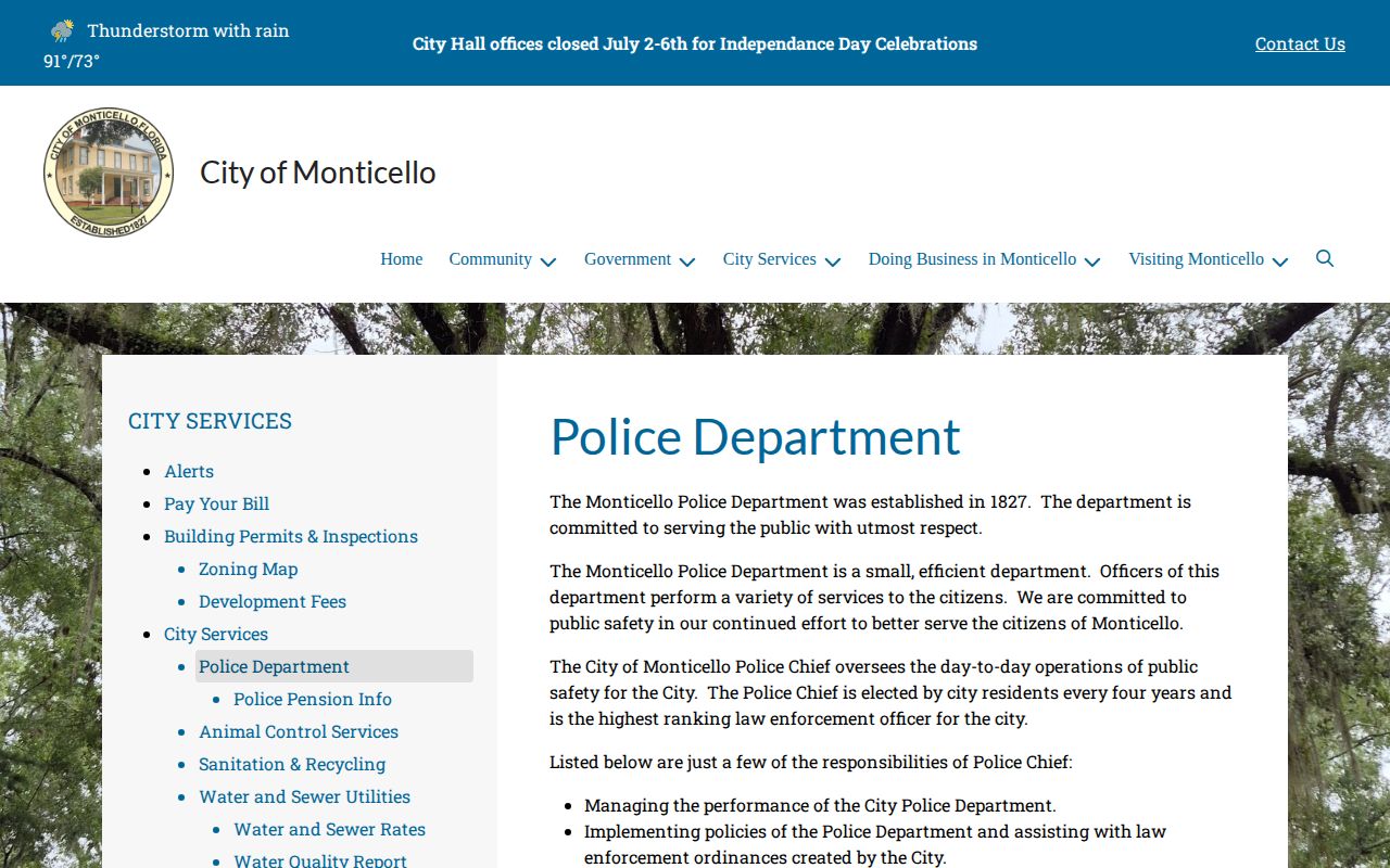 Official Monticello Police Department page and records context